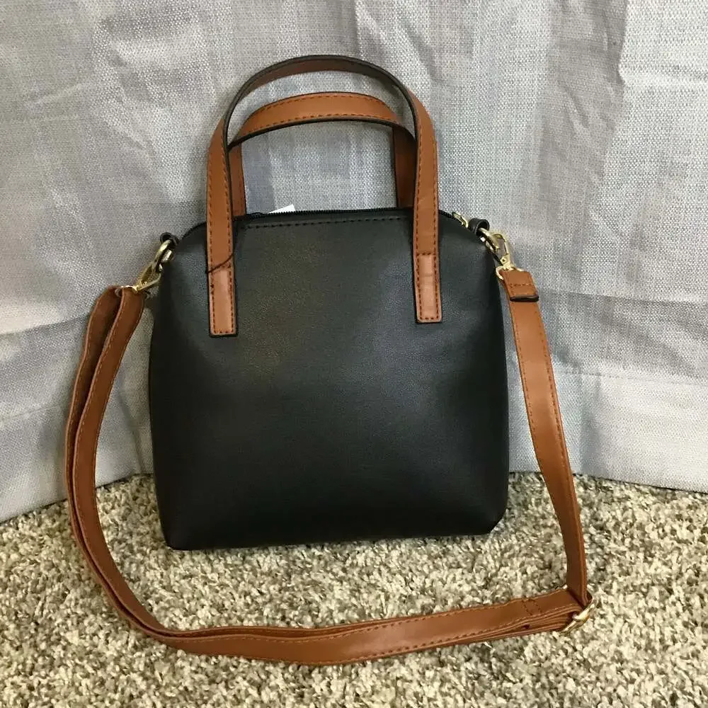 DS Bags Black and Brown Faux Leather Satchel Crossbody Handbag